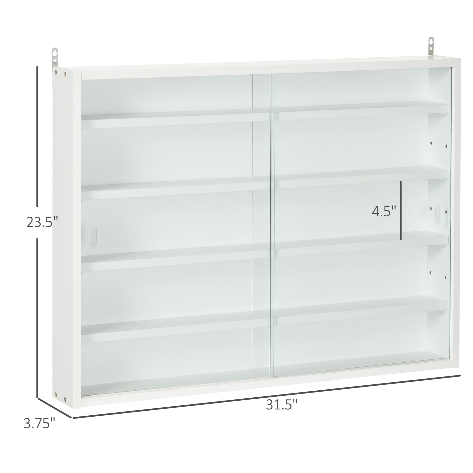 5 Tier Display Cabinet, Glass Display Case With 2 Doors And Adjustable Shelves, Wall Mounted, White White Particle Board