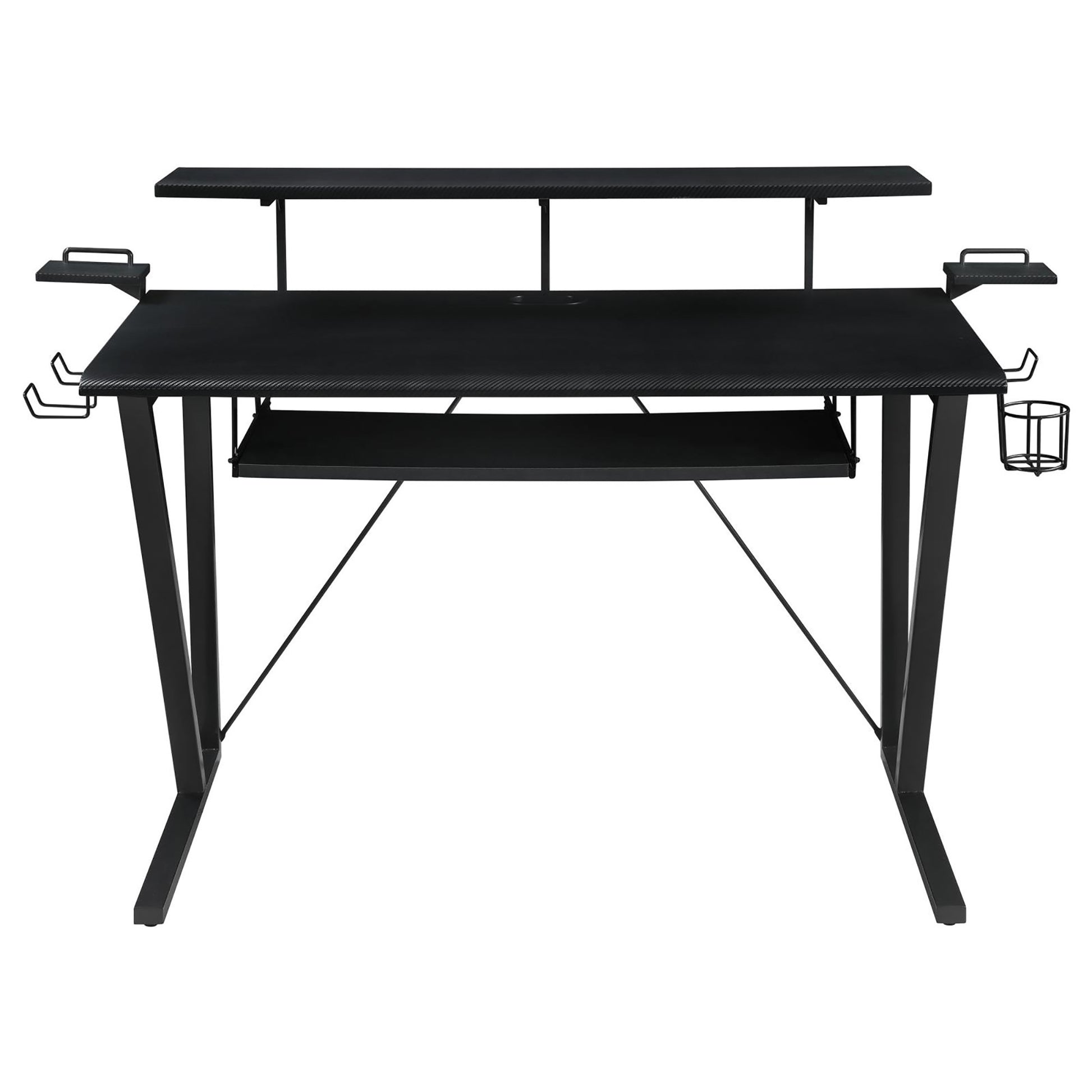 Black And Gunmetal Gaming Desk With Keyboard Tray Black Keyboard Tray Gaming Desk Office Contemporary,Modern Shelves Desk Metal