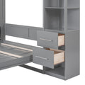 Queen Size Murphy Bed Wall Bed With Shelves, Drawers And Led Lights,Gray Queen Gray Mdf Lvl