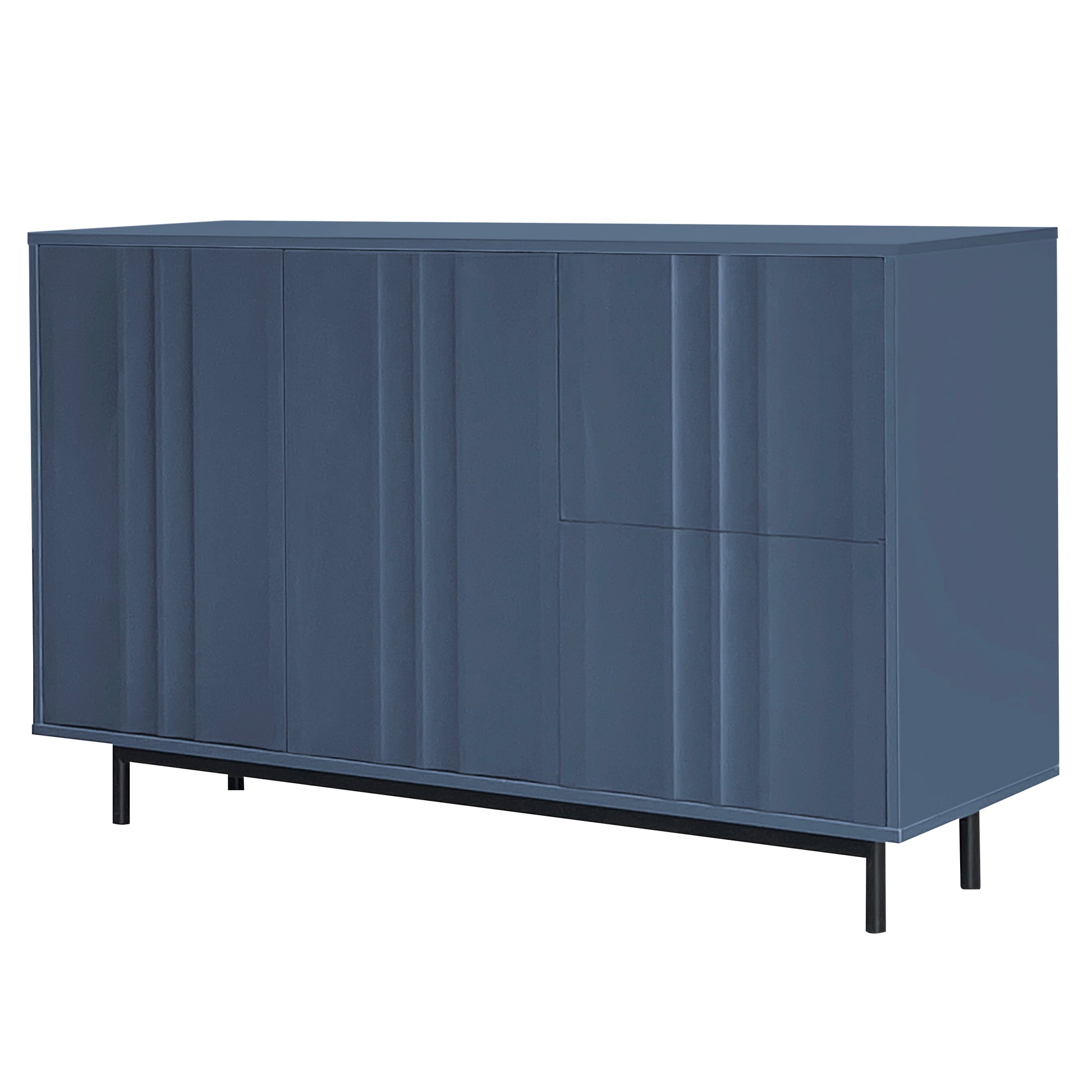 Wave Pattern Storage Cabinet With 2 Doors And 2 Drawers, Adjustable, Suitable For Study,Entrance And Living Room Navy Blue Mdf