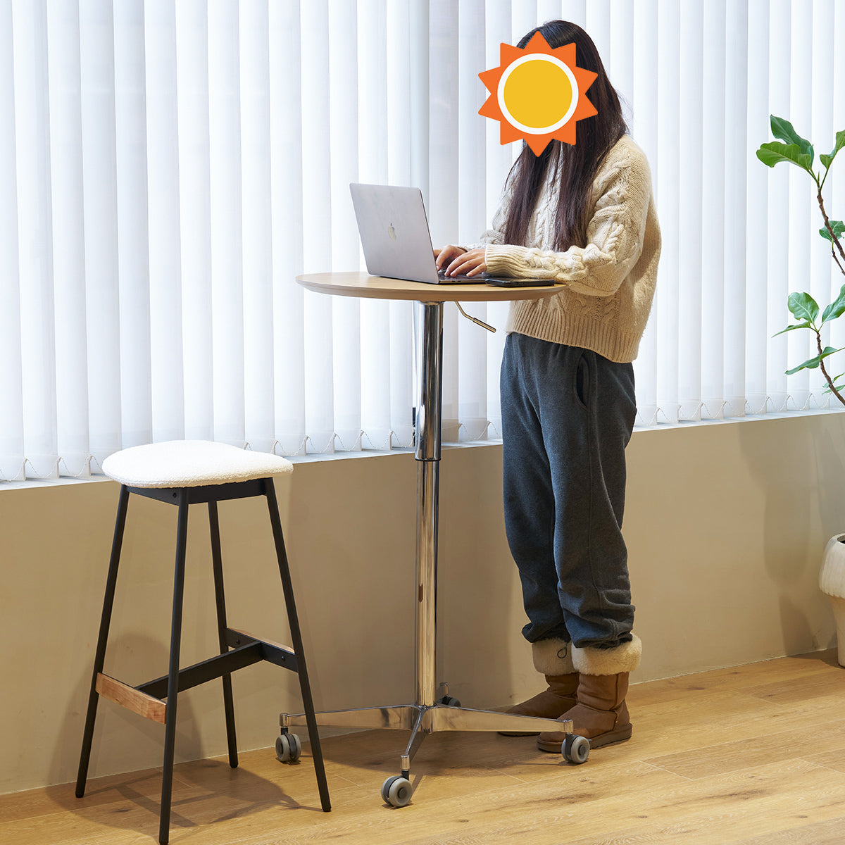 Movable Adjustable Bar Table Pub Table 360 Swivel Counter Bar Height Aluminum Star Base Movable For Stand Desk Bistro Table Dining Room Home Kitchen Table Natural Wood Aluminium Alloy