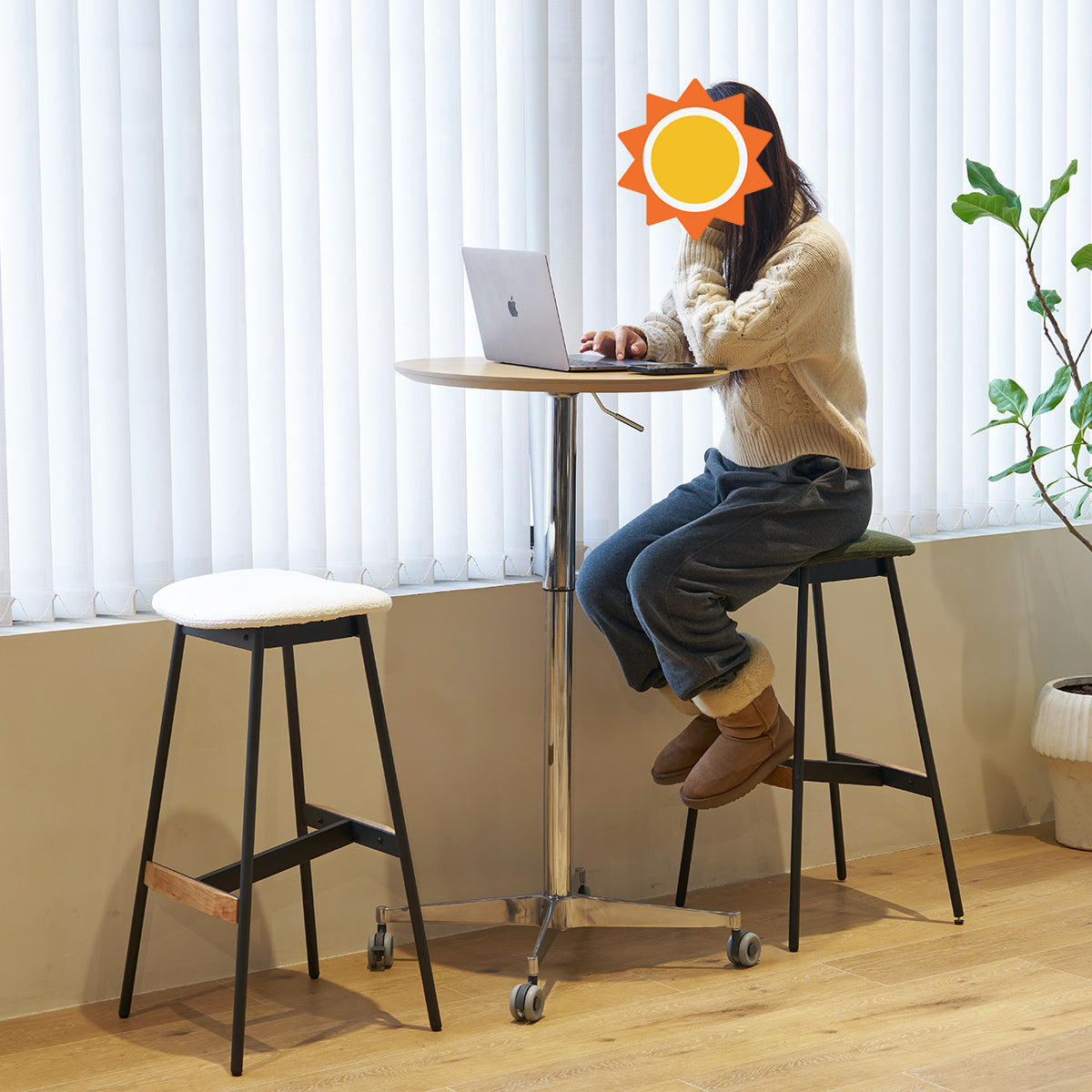 Movable Adjustable Bar Table Pub Table 360 Swivel Counter Bar Height Aluminum Star Base Movable For Stand Desk Bistro Table Dining Room Home Kitchen Table Natural Wood Aluminium Alloy