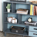 3 Tier Child Bookcase Open Shelves Cabinet Floor Standing Cube Storage Organizer With Drawers Dark Blue Blue Mdf