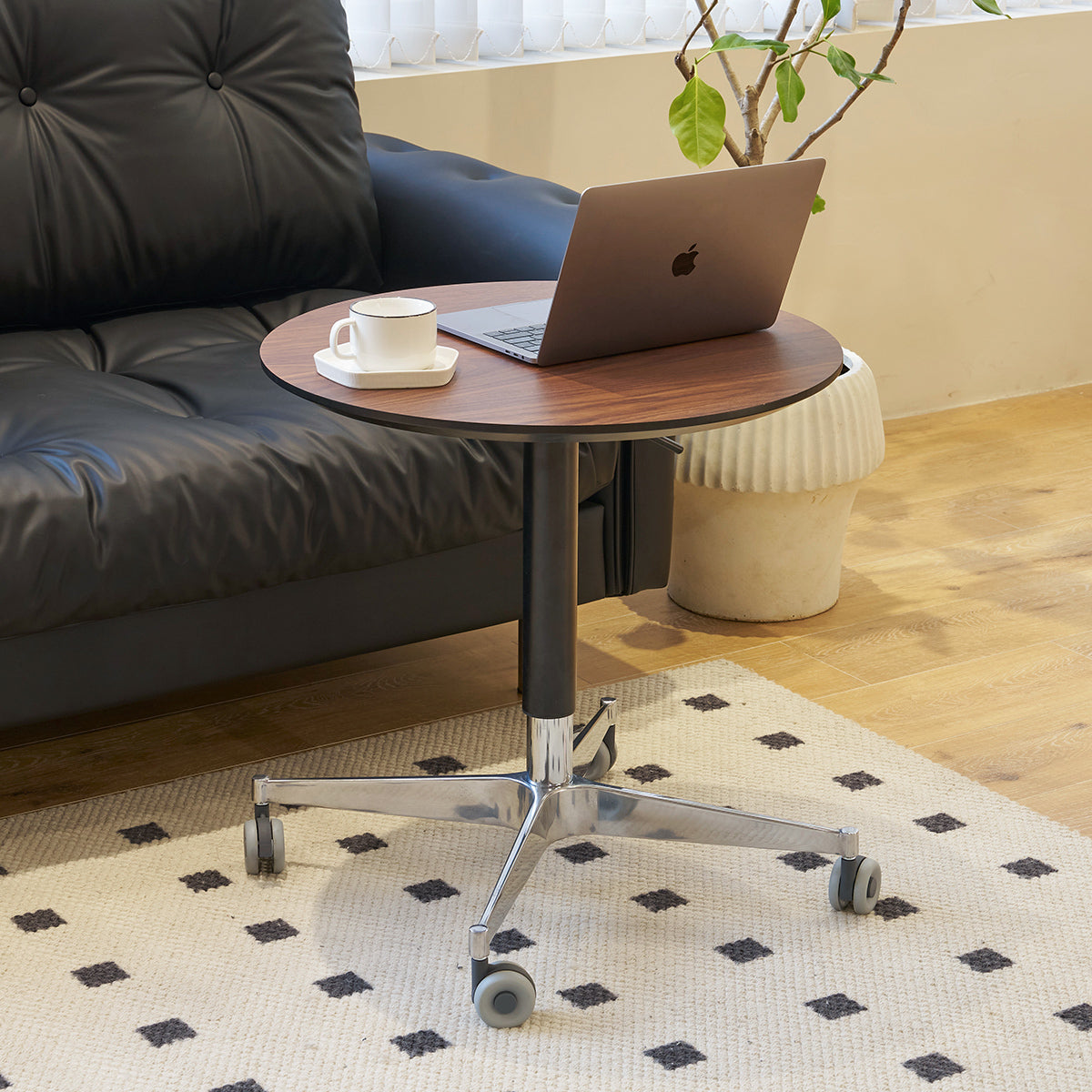 Movable Adjustable Coffee Table 360 Swivel Counter Bar Height Aluminum Star Base Movable For End Table Dining Room Home Kitchen Table Brown Aluminium Alloy