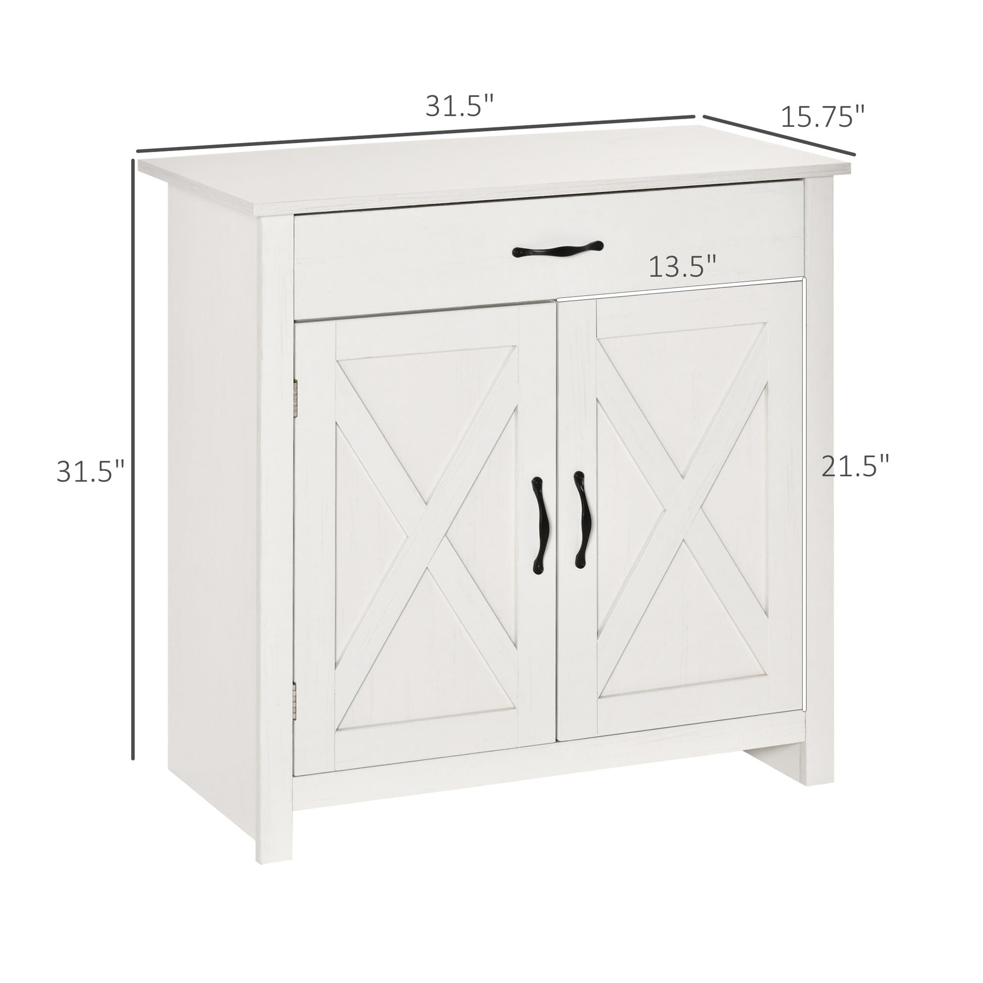 Farmhouse Sideboard Buffet Cabinet, Barn Door Style Kitchen Cabinet, 32" Accent Cabinet For Kitchen, Living Room Or Entryway, White Wash White Mdf