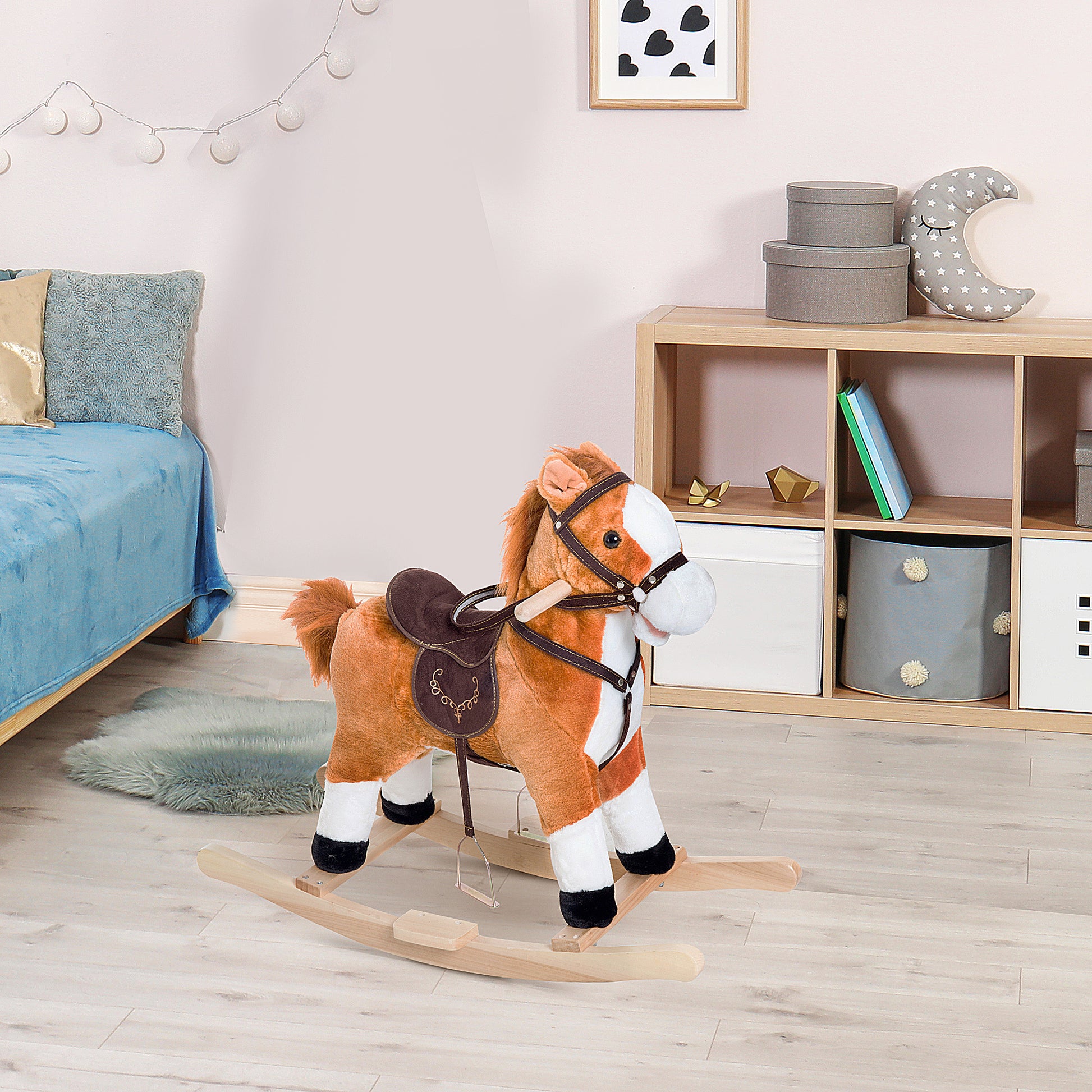 Kids Plush Toy Rocking Horse Ride On With Realistic Sounds Brown Brown Wood