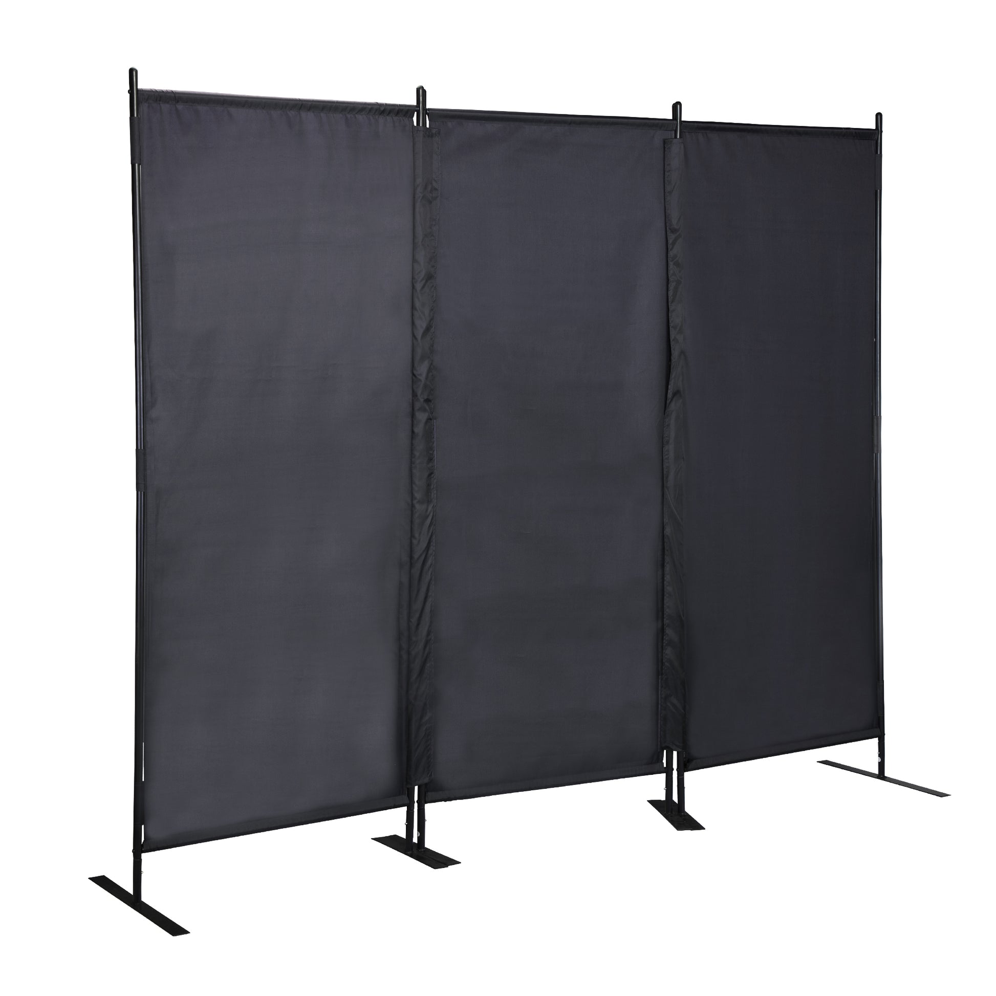 6 Ft Modern Room Divider, 3 Panel Folding Privacy Screen W Metal Standing, Portable Wall Partition, Black Black Metal