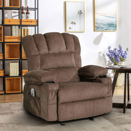 Recliner Chair Massage Heating Sofa With Usb And Side Pocket 2 Cup Holders Brown Brown Brown Manual Handle Primary Living Space Soft Heavy Duty Modern Foam Fabric