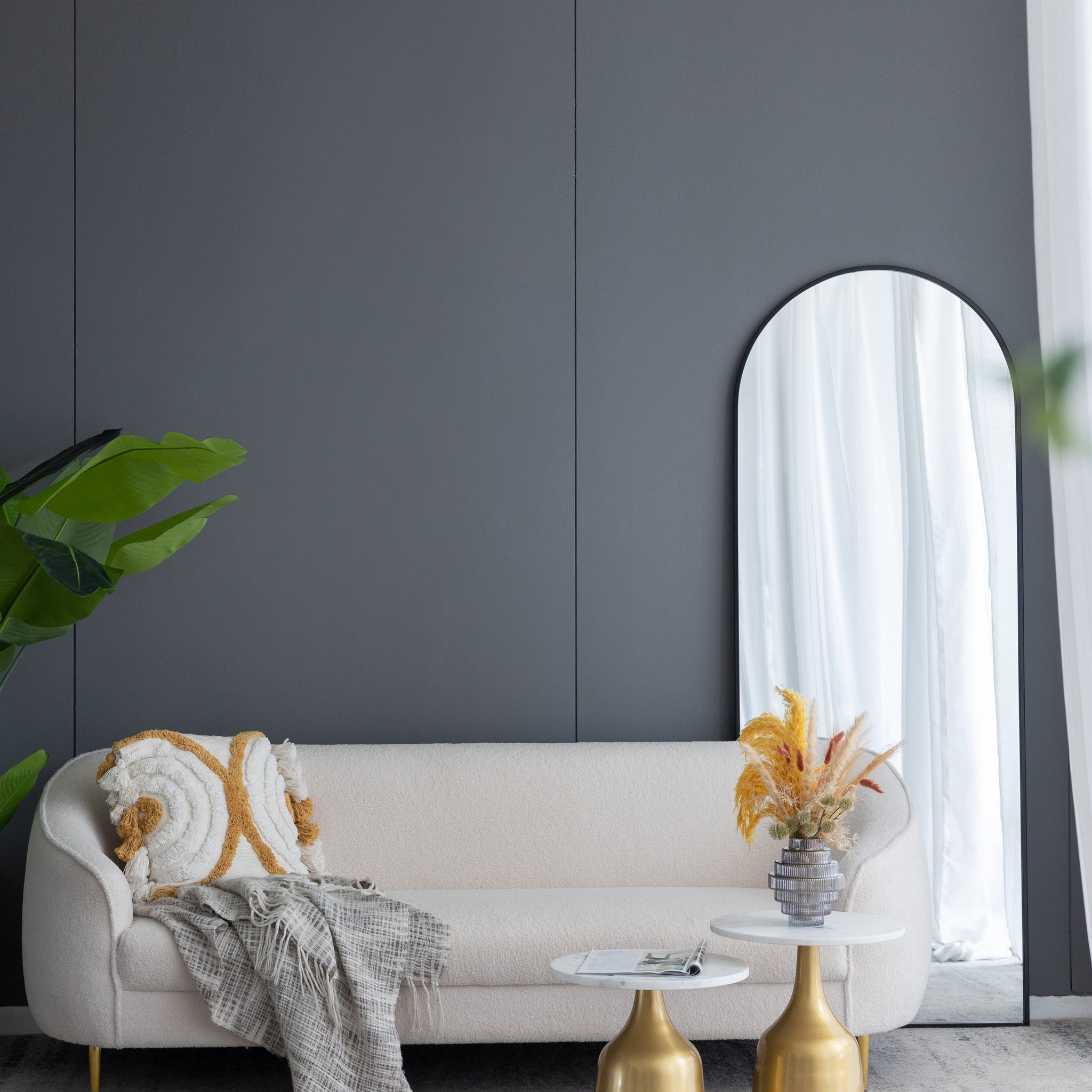 28X1X74" Celine Black Arch Body Mirror Black Iron