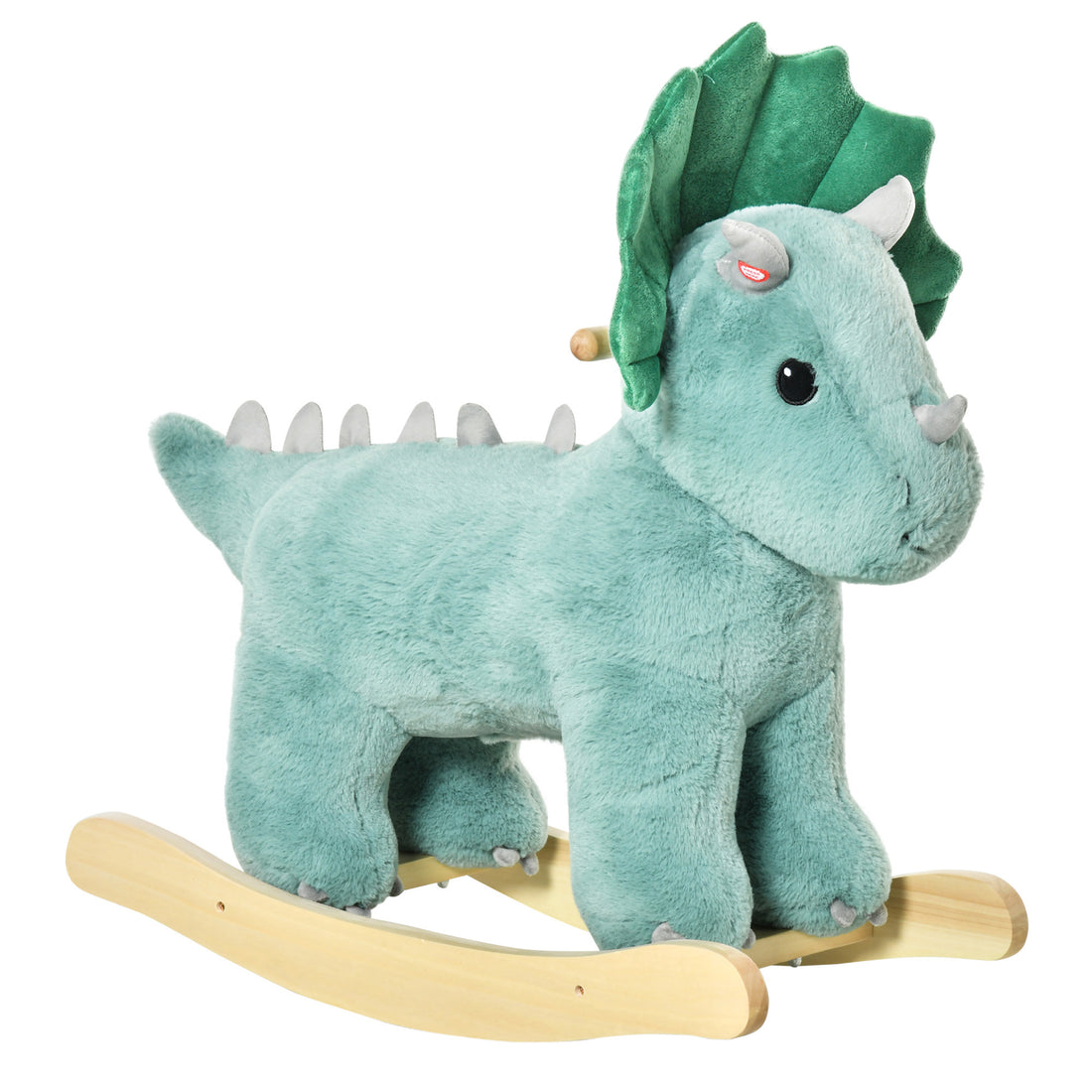 Kids Plush Ride On Rocking Horse Triceratops Shaped Plush Toy Rocker With Realistic Sounds For Child 36 72 Months Dark Green Green Wood