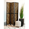 Rustic Herringbone 3 Panel Folding Screen Brown Farmhouse,Rustic Wood