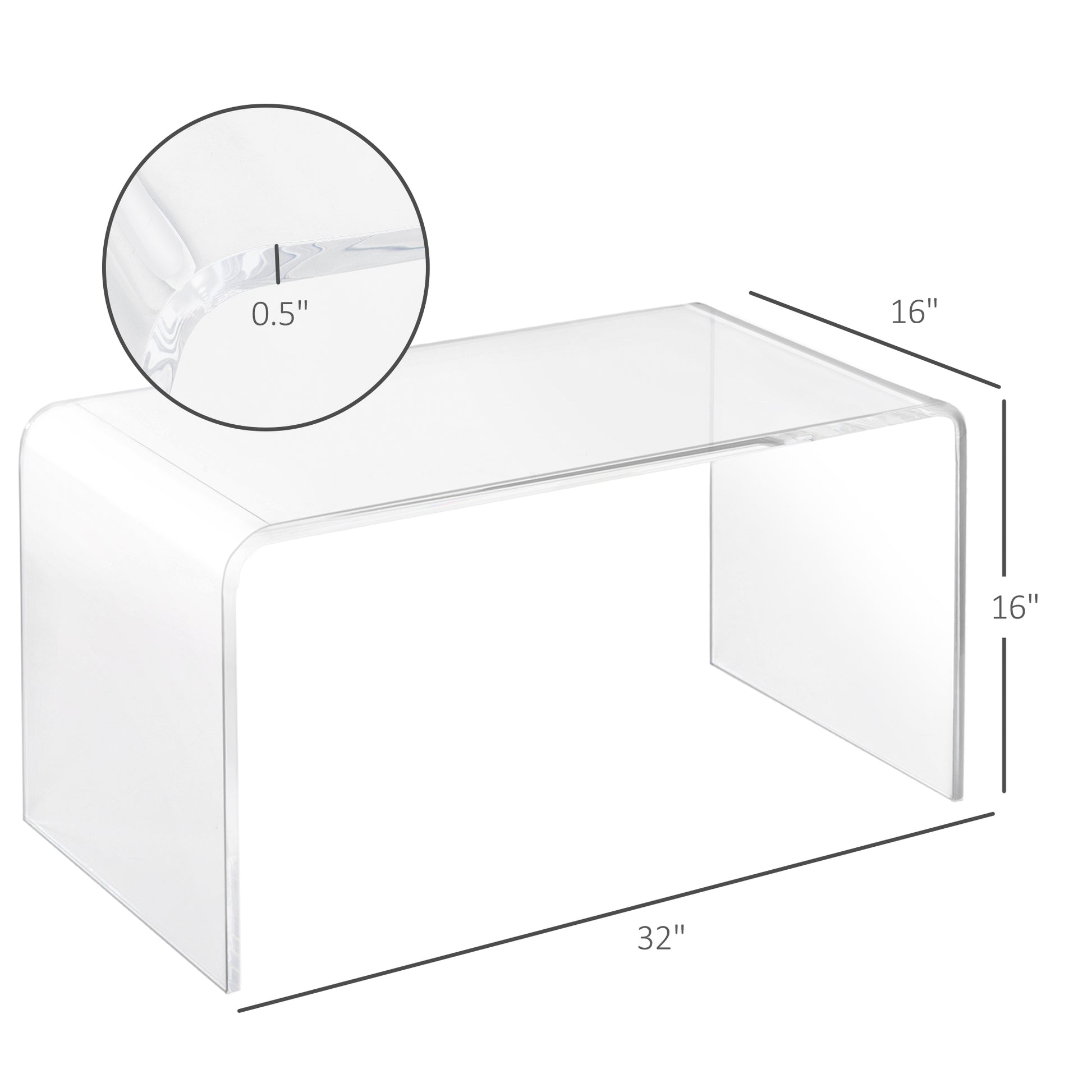 32" Long Rectangle All Acrylic 15Mm Thick Waterfall Coffee Table, Clear Clear Acrylic