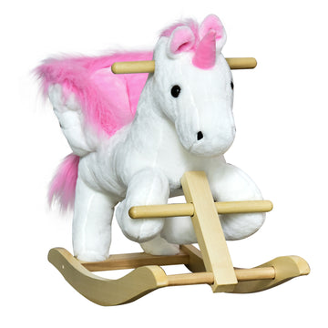 Unicorn Baby Rocking Horse Toy For Kids With Lullaby Song, Plush Ride On Horse With Heavy Duty Support System, Interactive Toy Pretend Play Toy For Toddlers White Wood