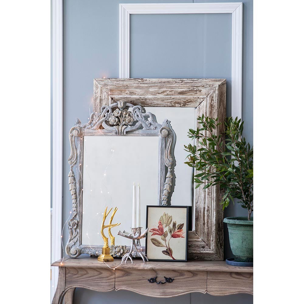 30X2X39" Rectangle Wall Accent Mirror With Distressed Wood Frame Brown Wood