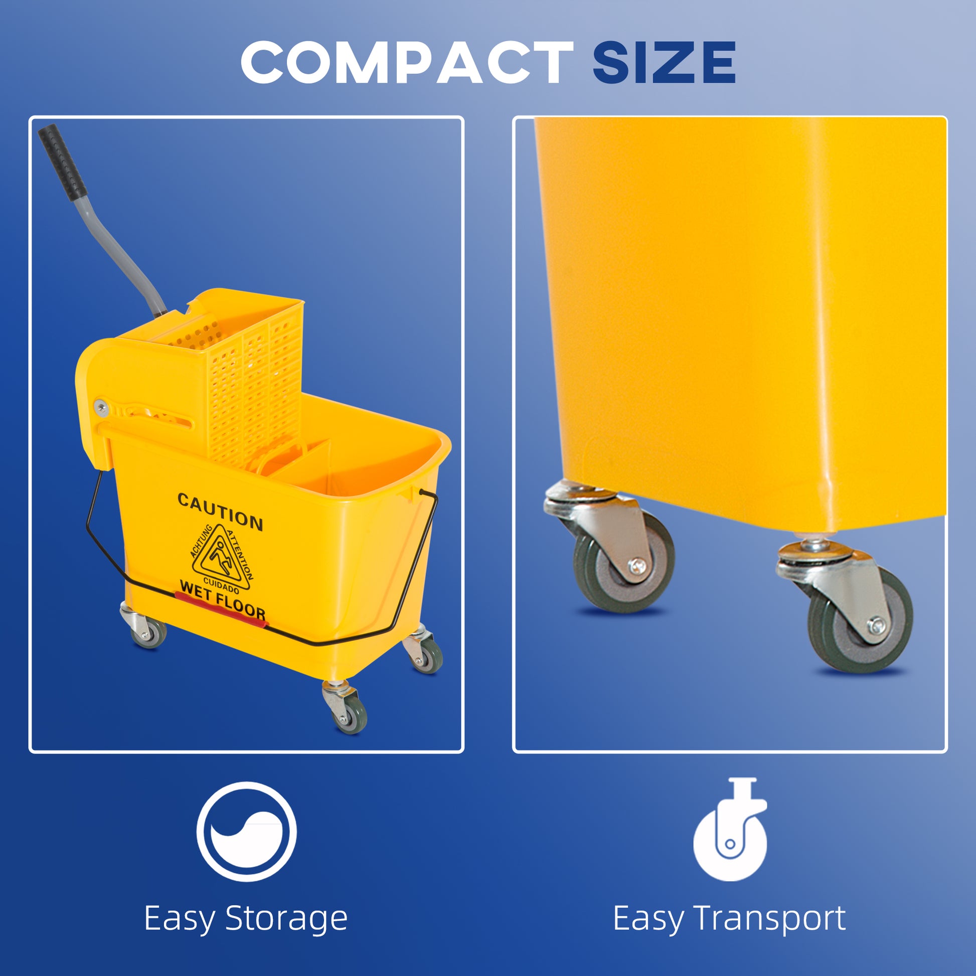 5 Gallon Janitor Mop Bucket W Down Press Wringer And Wheels Yellow Plastic