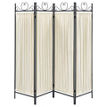 Beige And Black 4 Panel Folding Screen Beige Traditional Metal