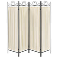 Beige And Black 4 Panel Folding Screen Beige Traditional Metal