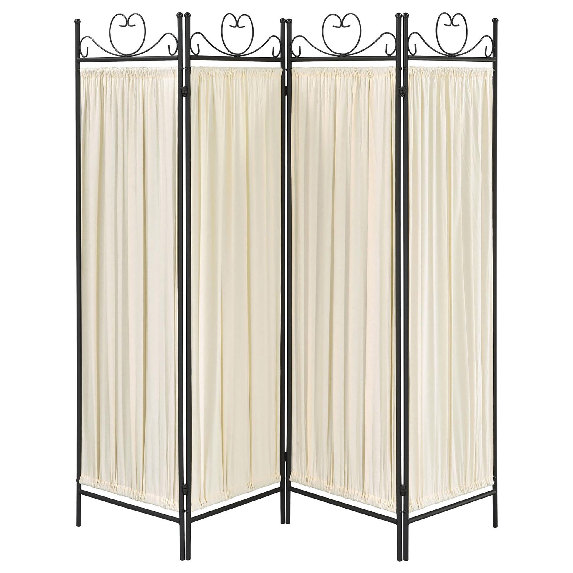 Beige And Black 4 Panel Folding Screen Beige Traditional Metal