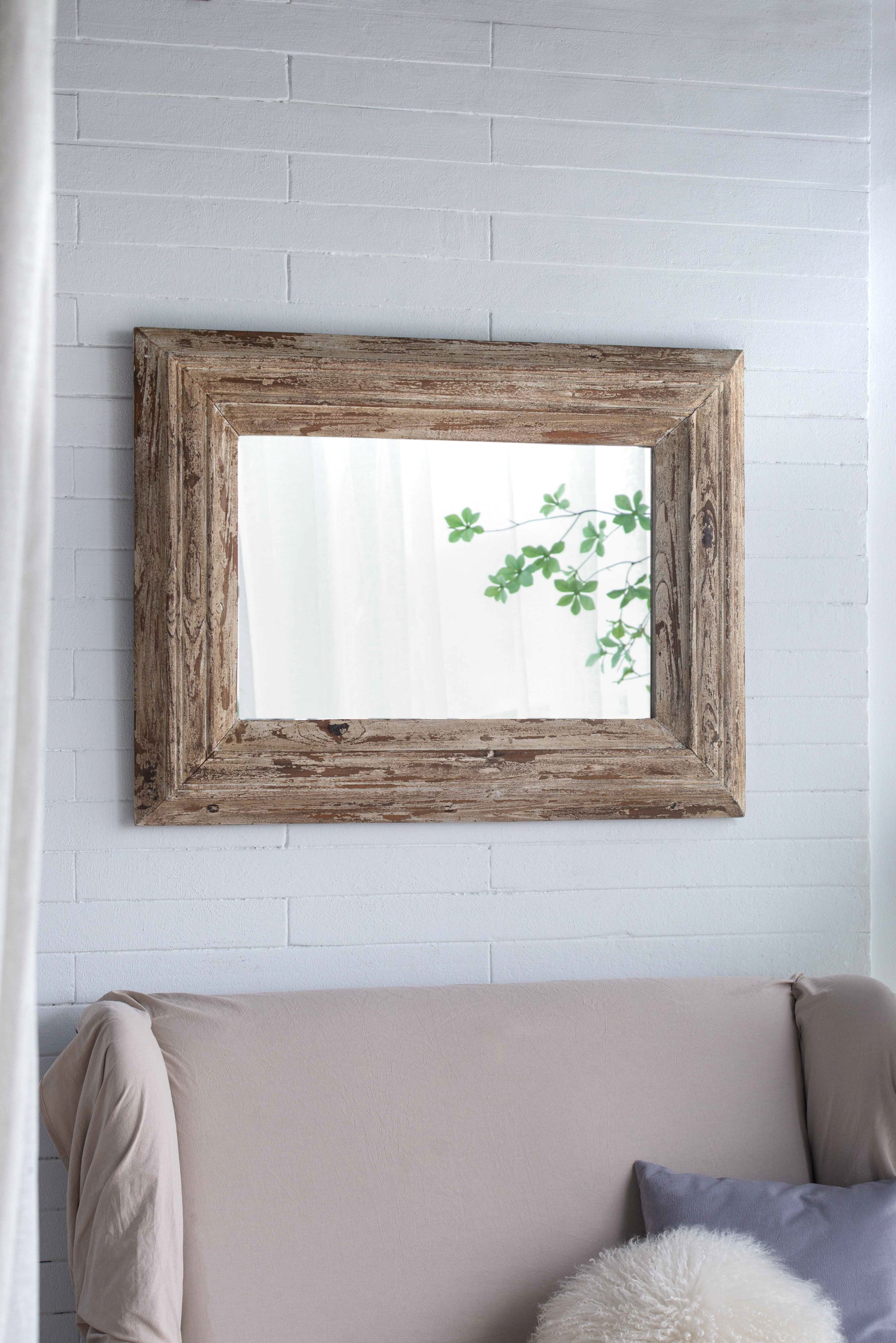 30X2X39" Rectangle Wall Accent Mirror With Distressed Wood Frame Brown Wood