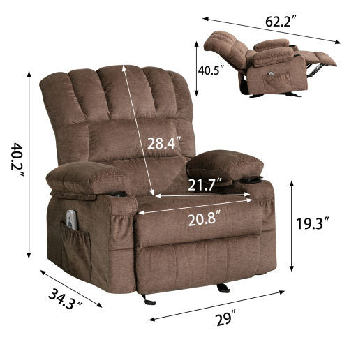 Recliner Chair Massage Heating Sofa With Usb And Side Pocket 2 Cup Holders Brown Brown Brown Manual Handle Primary Living Space Soft Heavy Duty Modern Foam Fabric