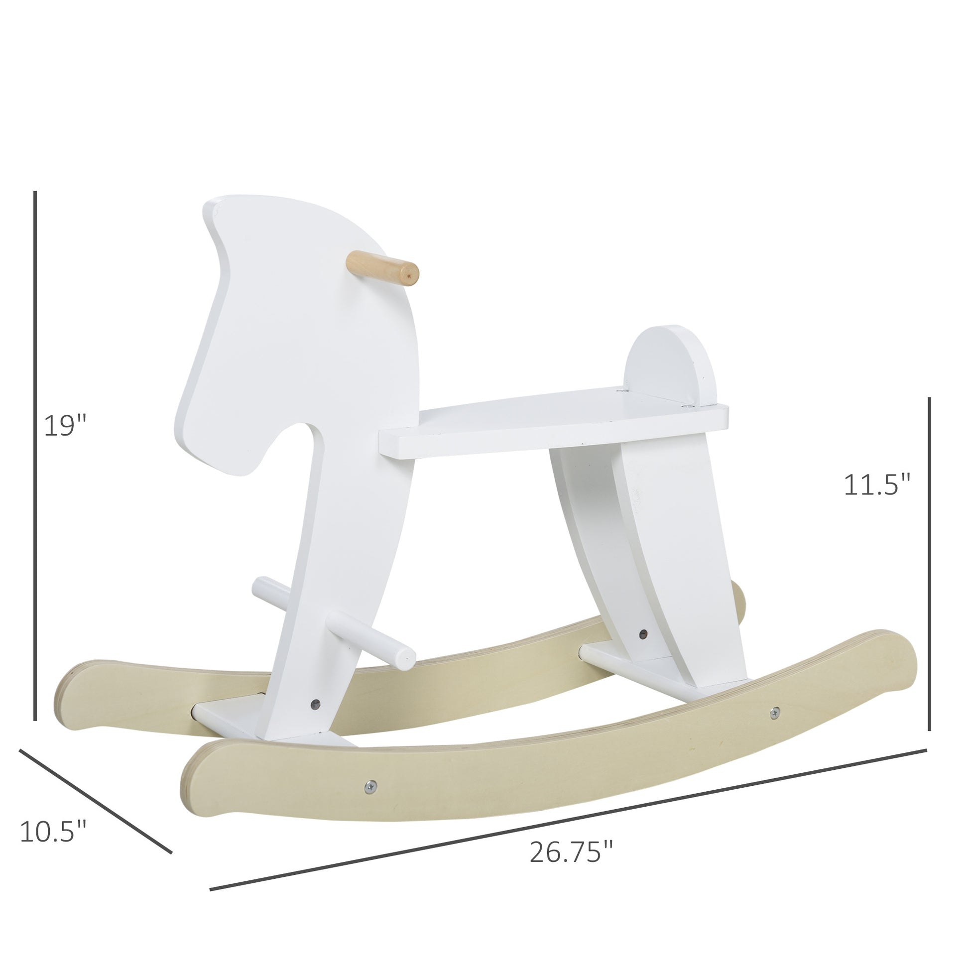 Wooden Rocking Horse Toddler Baby Ride On Toys For Kids 1 3 Years With Classic Design & Solid Workman, White White Wood