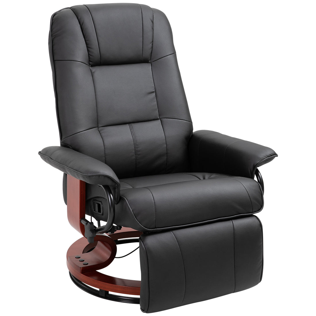 Faux Leather Manual Recliner, Adjustable Swivel Lounge Chair With Footrest, Armrest And Wrapped Wood Base For Living Room, Black Black Pu Leather