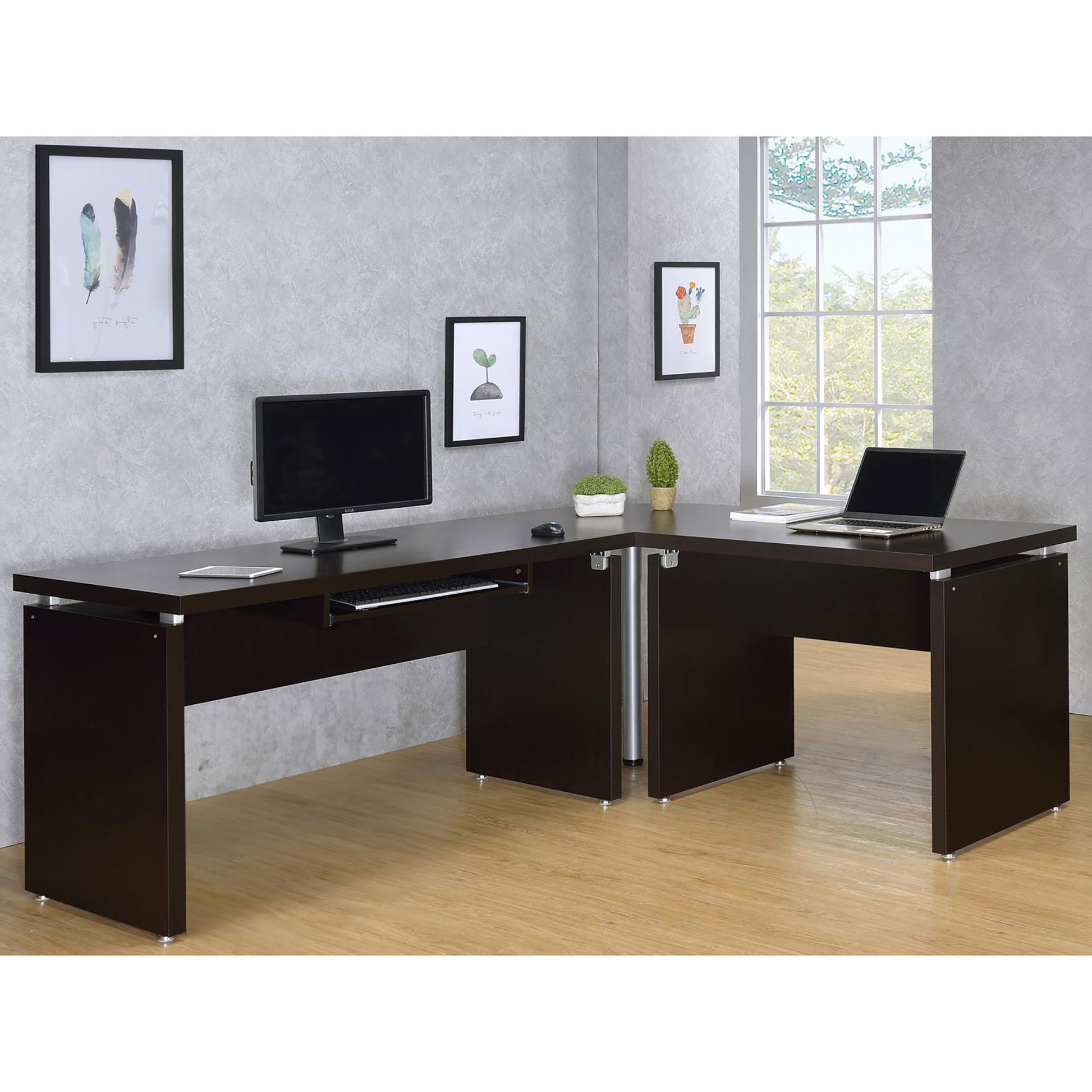 Cappuccino Extension Desk Brown Writting Desk Office Transitional Rectangular Desk Wood