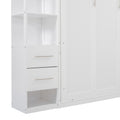 Queen Size Murphy Bed Wall Bed With Shelves, Drawers And Led Lights,White Queen White Mdf Lvl