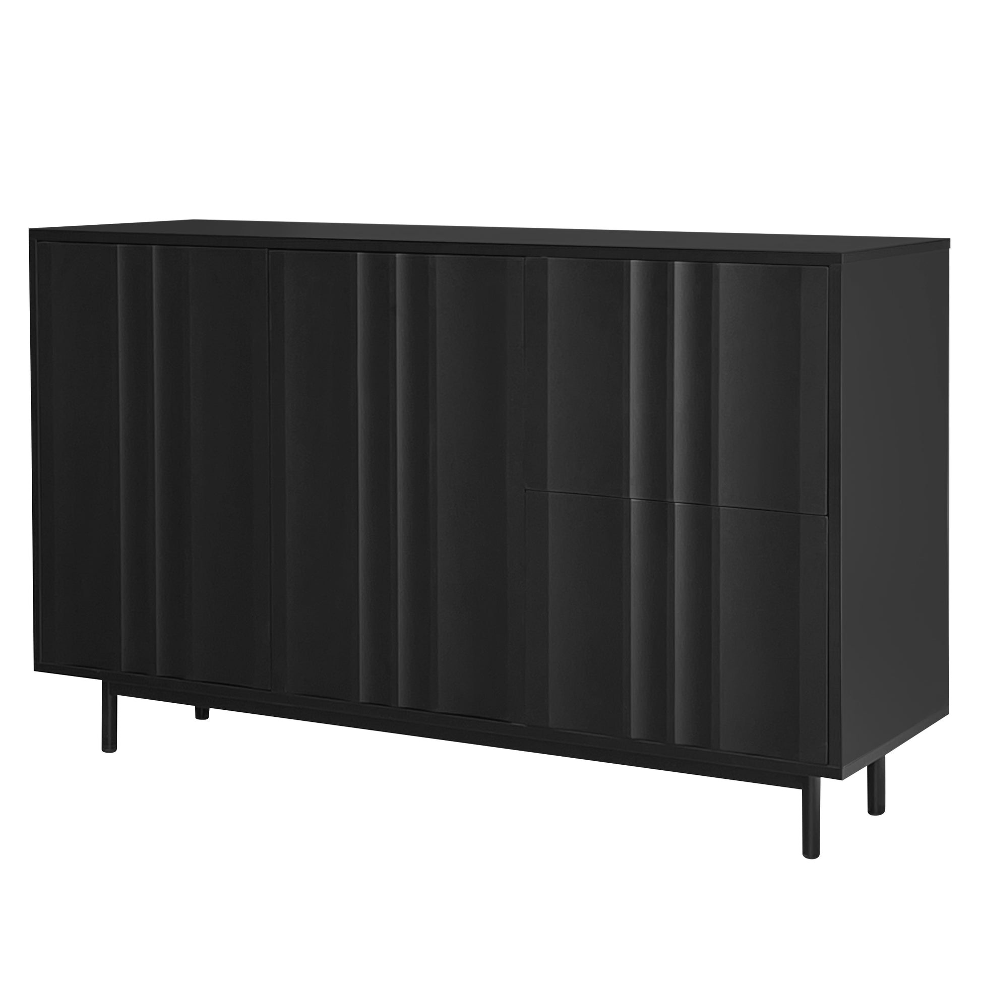 Wave Pattern Storage Cabinet With 2 Doors And 2 Drawers, Adjustable, Suitable For Study,Entrance And Living Room Black Mdf