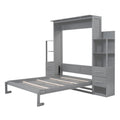 Queen Size Murphy Bed Wall Bed With Shelves, Drawers And Led Lights,Gray Queen Gray Mdf Lvl