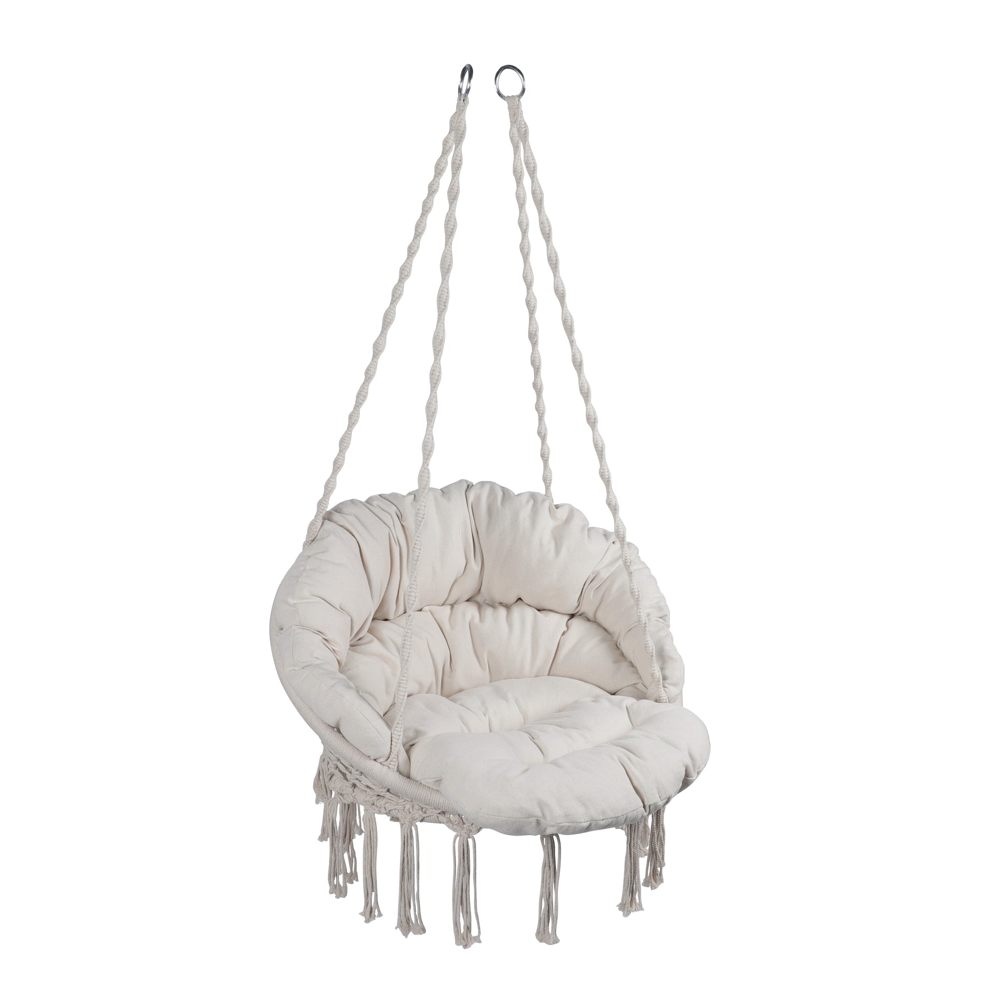 Hammock Chair Macrame Swing Max 330 Lbs Hanging Cotton Rope Hammock Swing Chair For Indoor And Outdoor With Cushion Beige Cotton