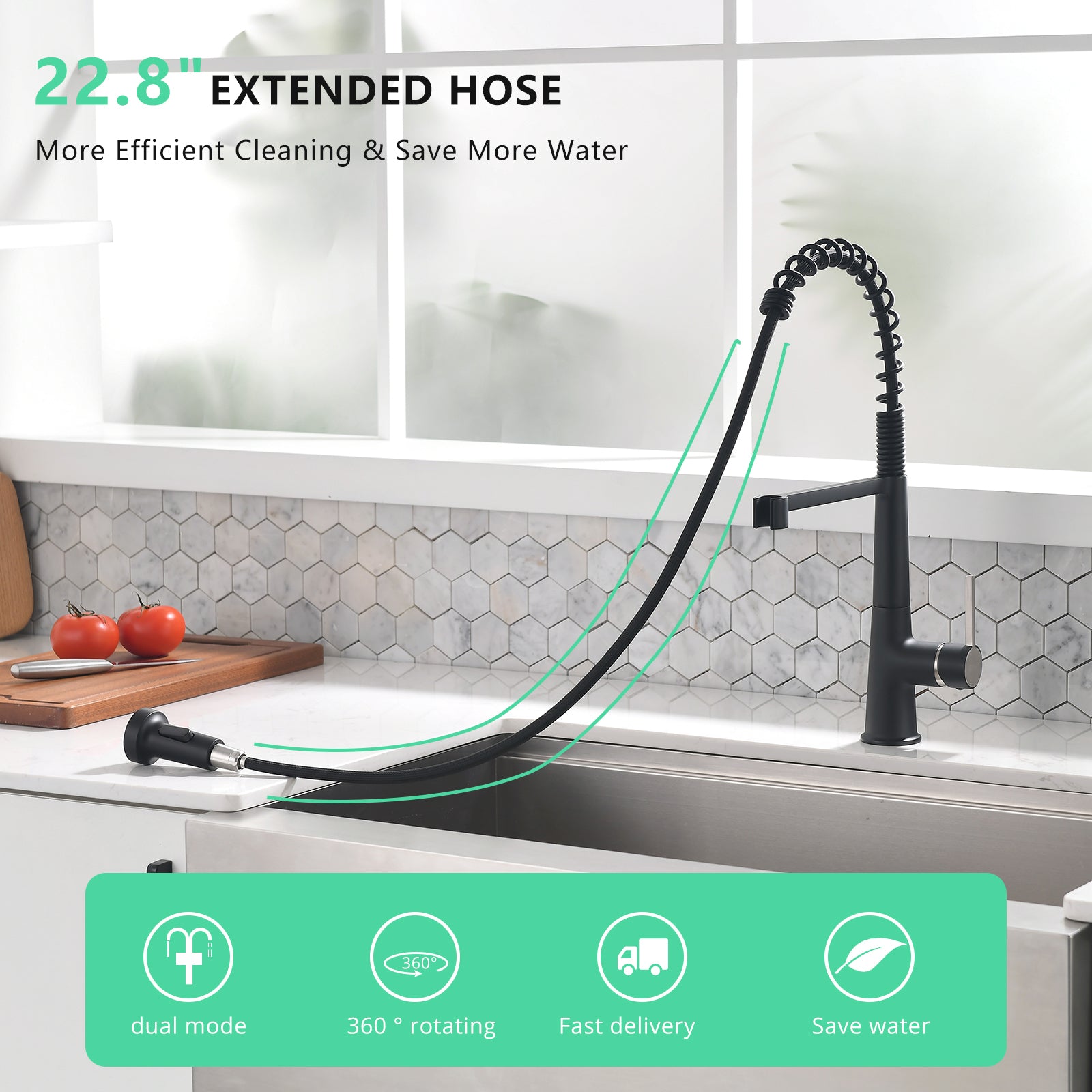 Faucet For Kitchen Sink, Black Kitchen Faucet With Pull Down Sprayer, Modern Commercial Spring Pull Out Kitchen Sink Faucet Black Kitchen Contemporary Ceramic Brass