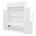 Queen Size Murphy Bed Wall Bed With Shelves, Drawers And Led Lights,White Queen White Mdf Lvl