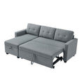 Upholstered Pull Out Sectional Sofa With Storage Chaise, Convertible Corner Couch, Light Grey Light Grey Wood Medium Soft Pillow Back Modern Square Arms Linen 3 Seat