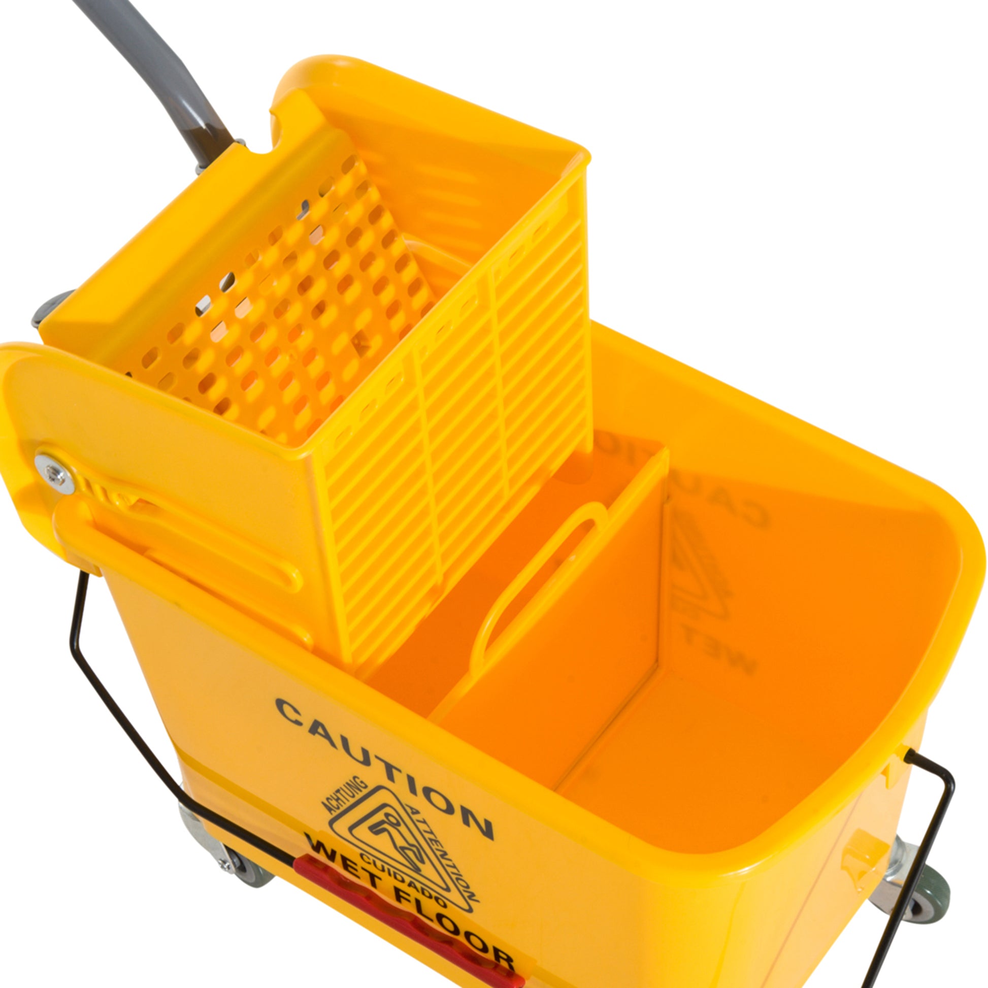 5 Gallon Janitor Mop Bucket W Down Press Wringer And Wheels Yellow Plastic