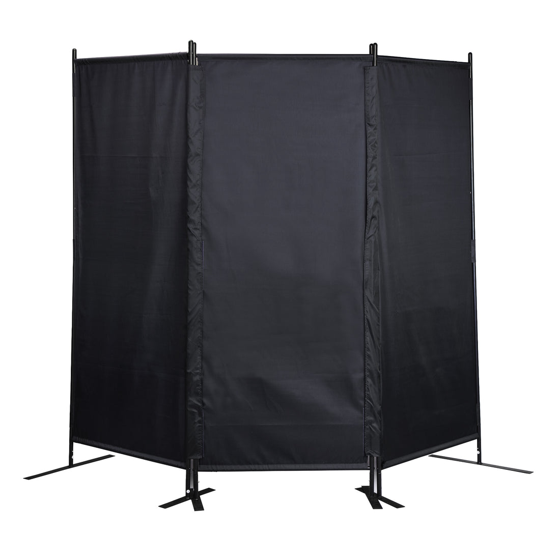 6 Ft Modern Room Divider, 3 Panel Folding Privacy Screen W Metal Standing, Portable Wall Partition, Black Black Metal