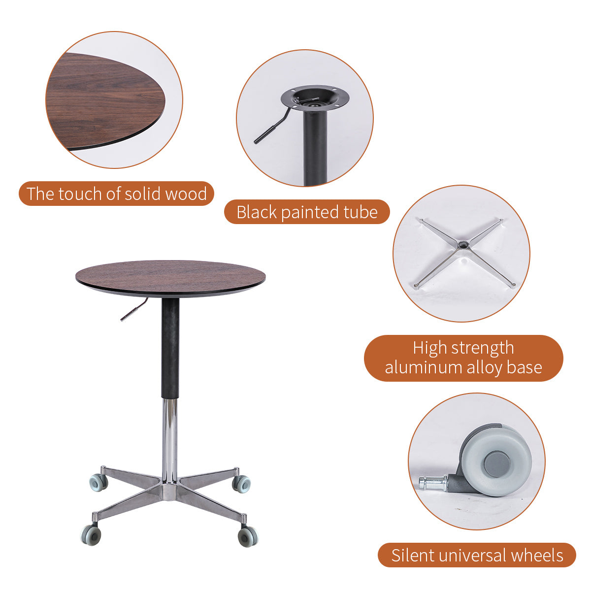 Movable Adjustable Coffee Table 360 Swivel Counter Bar Height Aluminum Star Base Movable For End Table Dining Room Home Kitchen Table Brown Aluminium Alloy