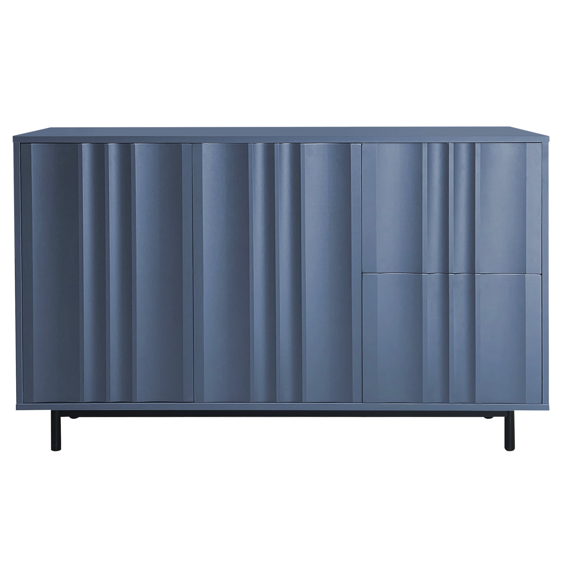 Wave Pattern Storage Cabinet With 2 Doors And 2 Drawers, Adjustable, Suitable For Study,Entrance And Living Room Navy Blue Mdf