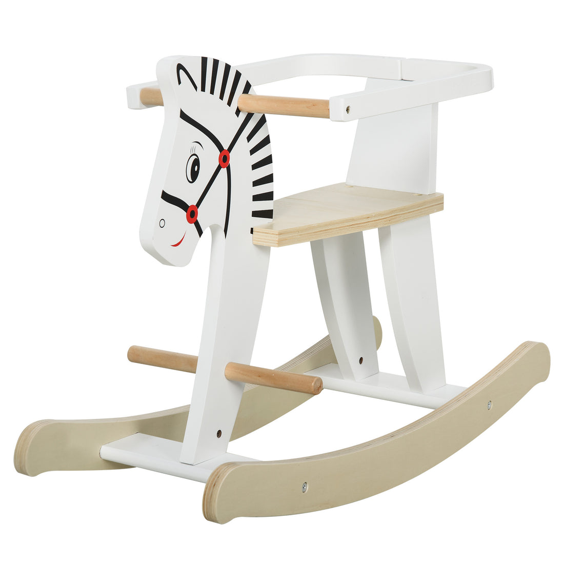 Wooden Rocking Horse Toddler Baby Ride On Toys For Kids 1 3 Years With Classic Design & Wood Safety Bar, White White Wood