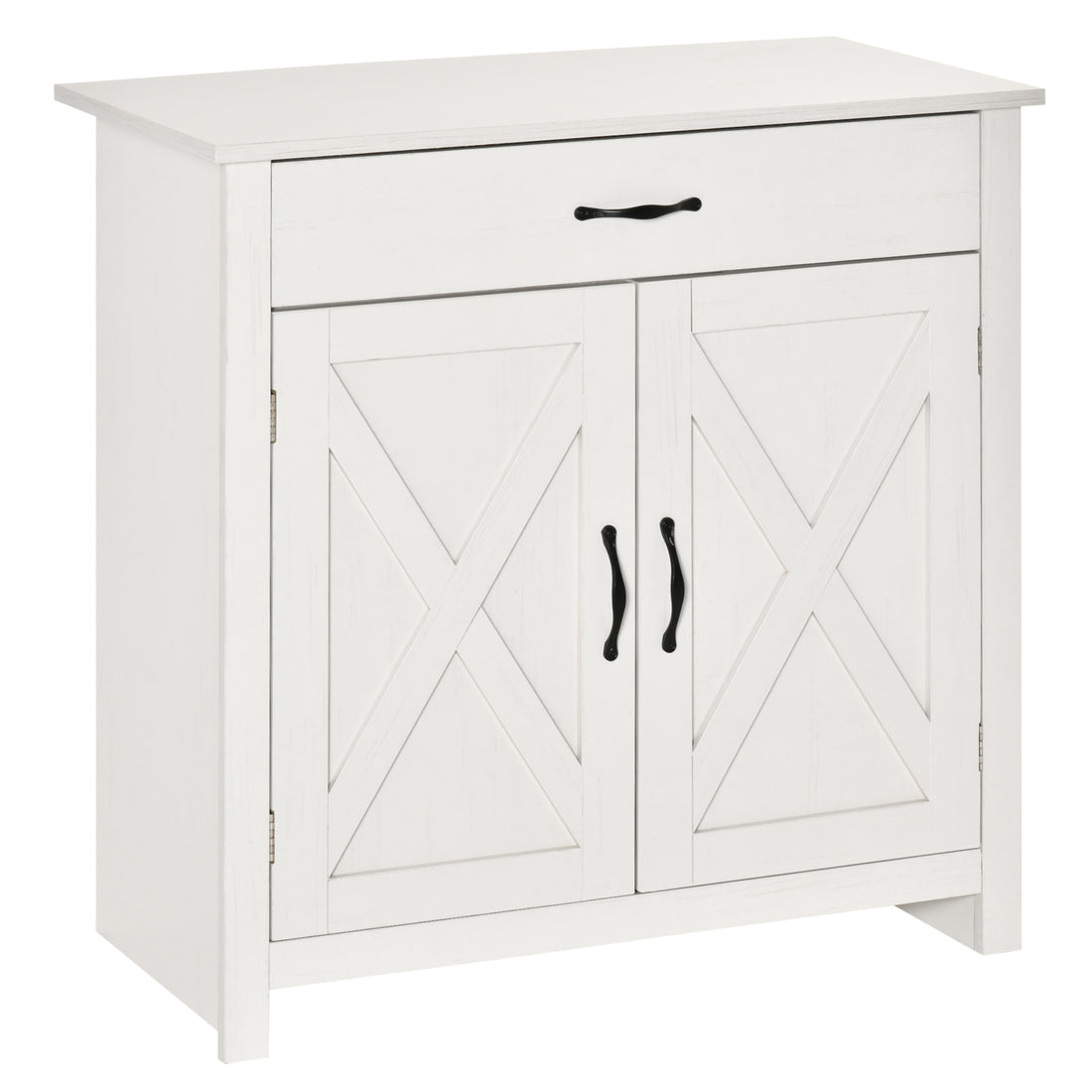 Farmhouse Sideboard Buffet Cabinet, Barn Door Style Kitchen Cabinet, 32" Accent Cabinet For Kitchen, Living Room Or Entryway, White Wash White Mdf