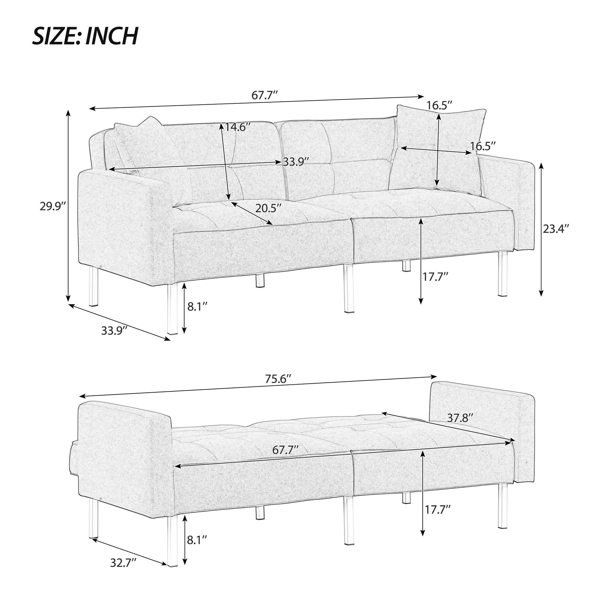 Orisfur. Linen Upholstered Modern Convertible Folding Futon Sofa Bed For Compact Living Space, Apartment, Dorm, Yellow Yellow Foam Linen