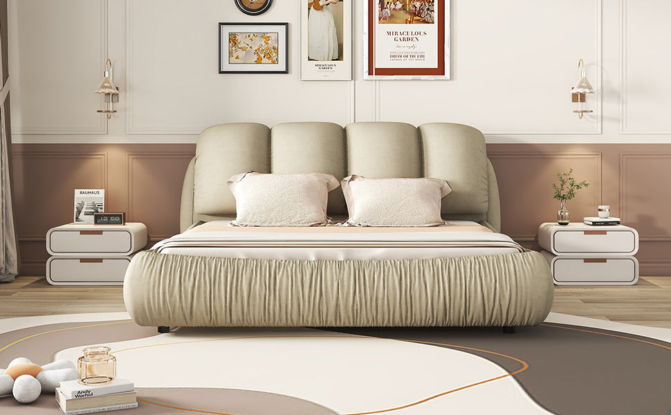 King Size Luxury Upholstered Bed With Thick Headboard, Velvet King Bed With Oversized Padded Backrest, Cinerous Expect Arrive Date 2024 3 9 King Stone Gray Velvet