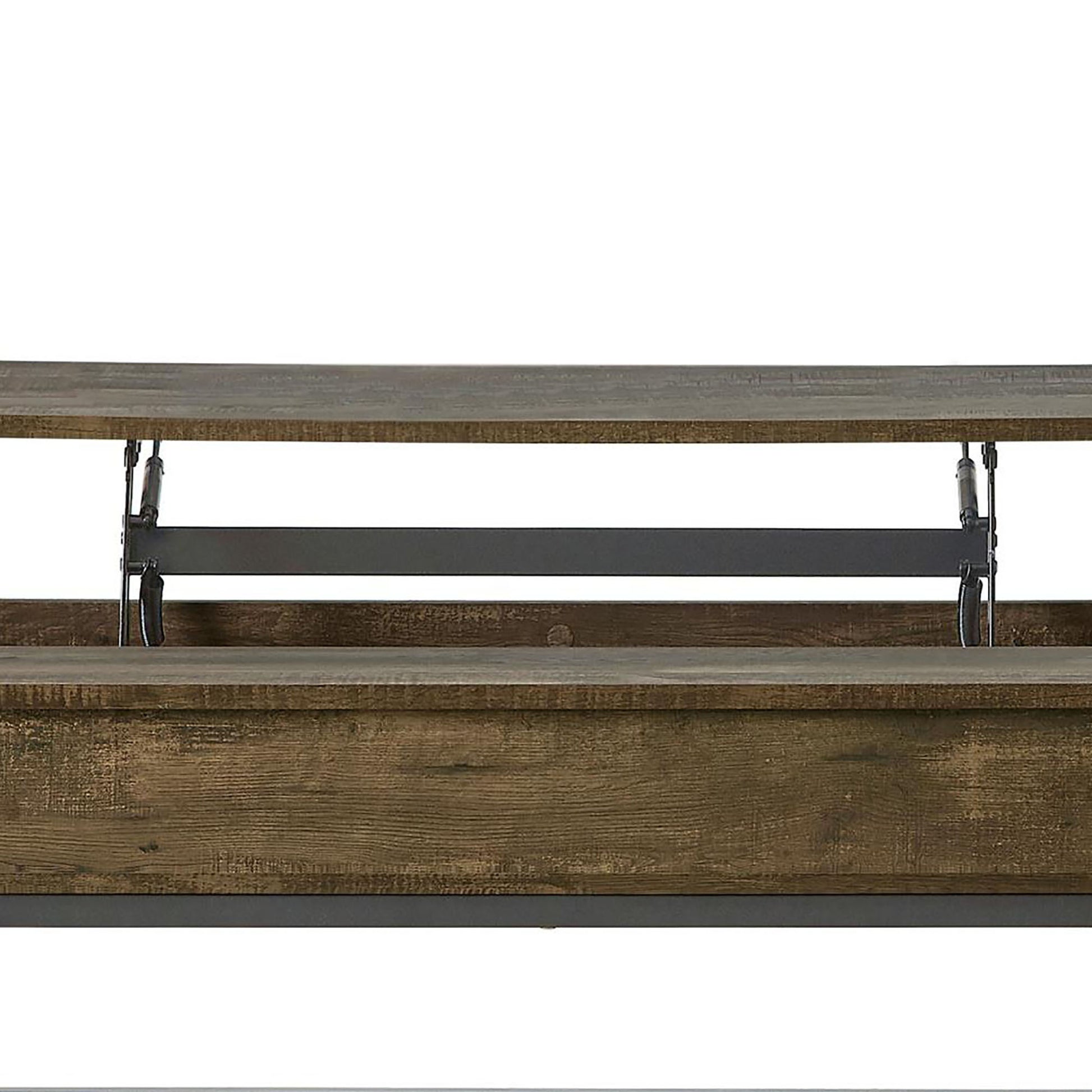 Brown Oak And Sandy Black Lift Top Coffee Table Brown Primary Living Space Industrial Manual Rectangular Coffee & End Tables Wood
