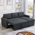 Upholstered Pull Out Sectional Sofa With Storage Chaise, Convertible Corner Couch, Dark Grey Dark Grey Wood Medium Soft Pillow Back Modern Square Arms Linen 3 Seat