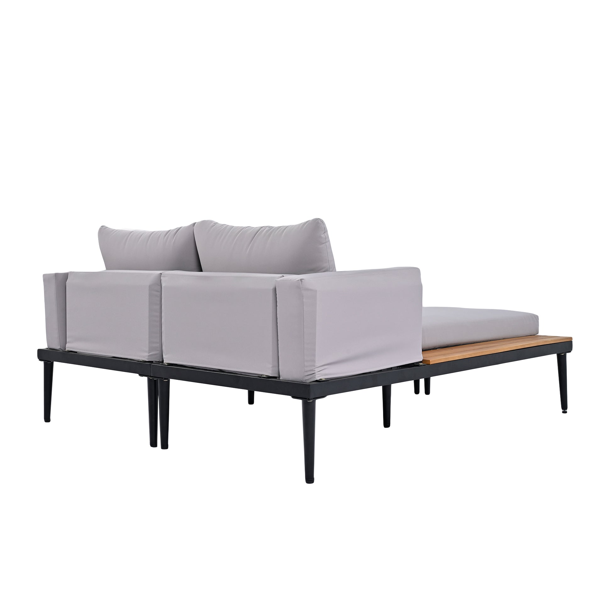 Modern Outdoor Daybed Patio Metal Daybed With Wood Topped Side Spaces For Drinks, 2 In 1 Padded Chaise Lounges For Poolside, Balcony, Deck, Gray Yes Lounge Gray Weather Resistant Frame Fade
