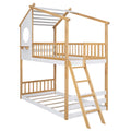 Twin Over Twin Bunk Bed Wood Bed With Roof, Window, Ladder,Natural Old Sku :Lt100008Aad Twin Natural Solid Wood