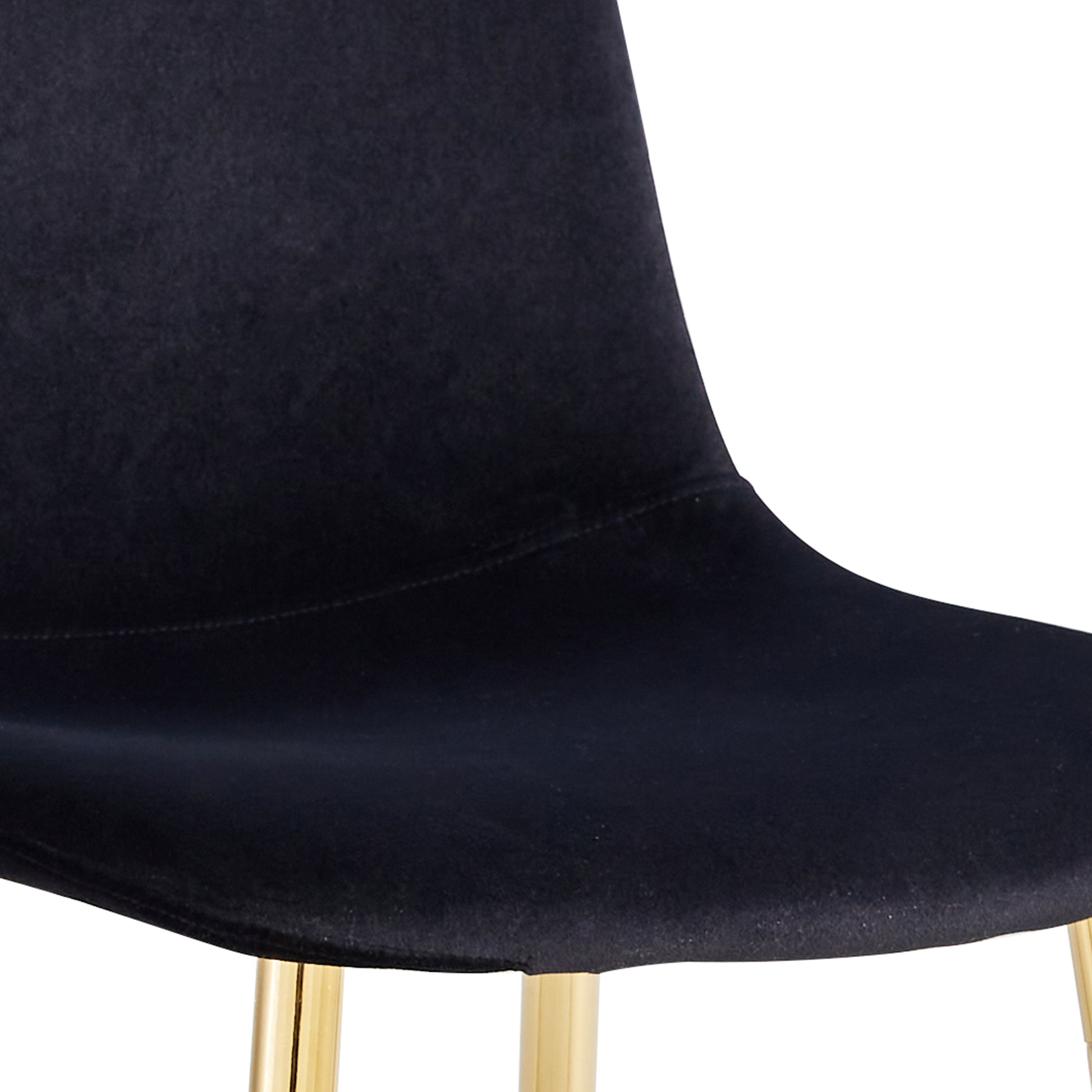 A Set Of 4 Dining Chairs And A Dining Table, Featuring Modern Medieval Style Restaurant Cushioned Side Chairs, Equipped With Soft Velvet Fabric Cushions And Spoon Shaped Golden Metal Legs. B0501A Black Velvet