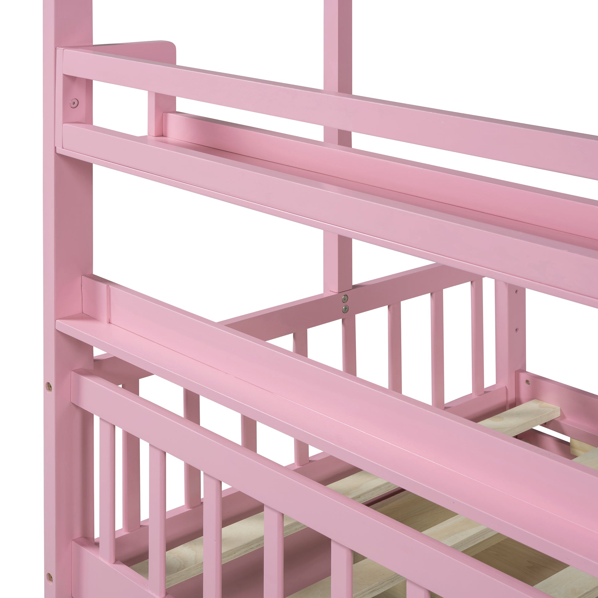 Wooden Twin Size House Bed With 2 Drawers,Kids Bed With Storage Shelf, Pink Pink Wood