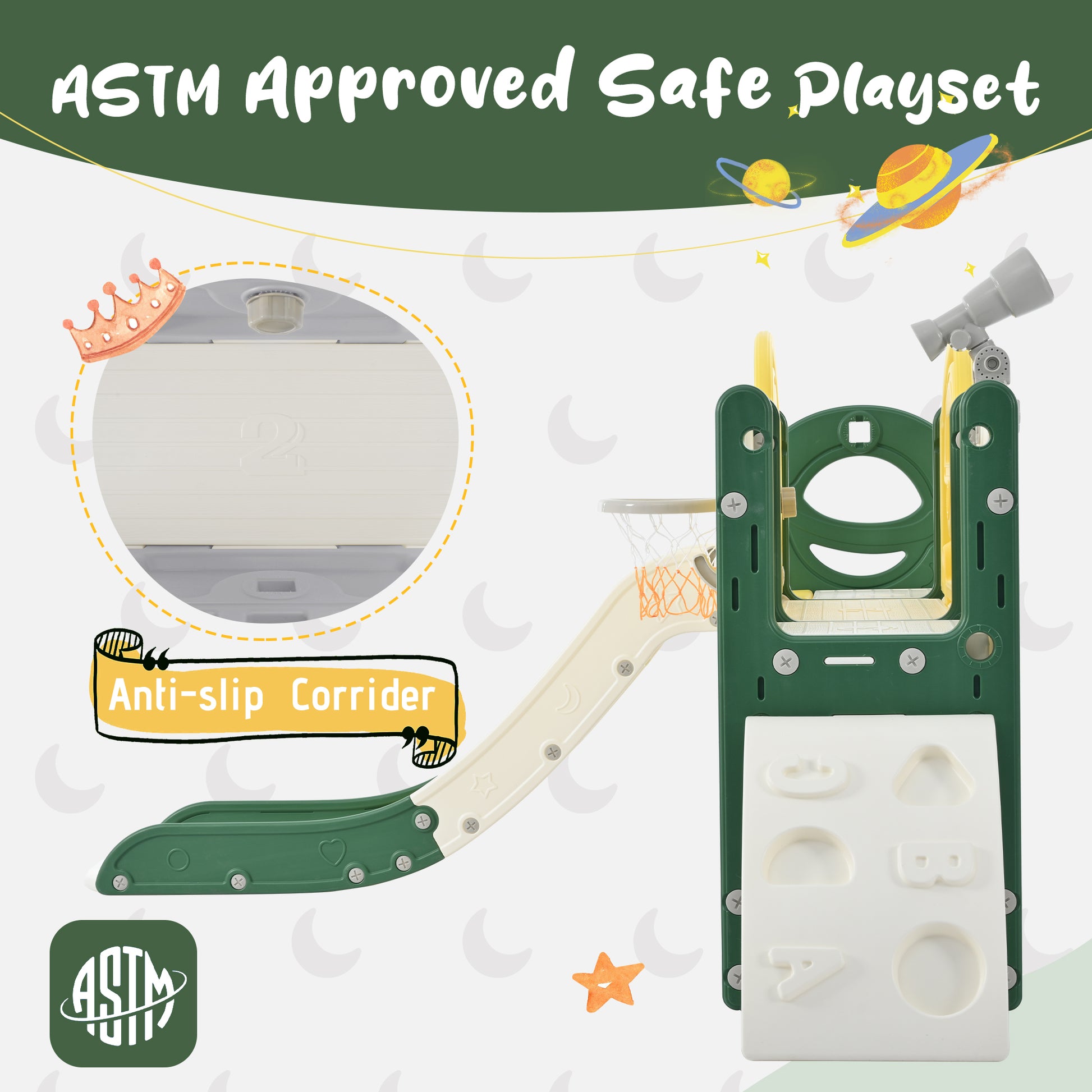 Kids Slide Playset Structure 9 In 1, Freestanding Space Set With Slide, Arch Tunnel, Ring Toss, Drawing Whiteboardl And Basketball Hoop For Toddlers, Kids Climbers Playground Yellow Hdpe Indoor & Outdoor Use