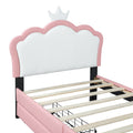 Twin Size Upholstered Princess Bed With Crown Headboard And 2 Drawers,Twin Size Platform Bed With Headboard And Footboard,White Pink Twin Pink Pu